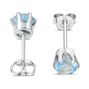 5mm Round Prong-Set Blue Topaz Sterling Silver Stud Earrings - e444